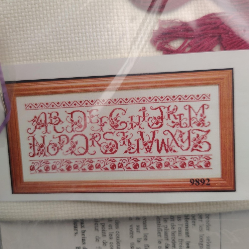 Vintage Cherry ABC Cross Stitch Kit France 9892 Red Thread Aida Cloth Sampler